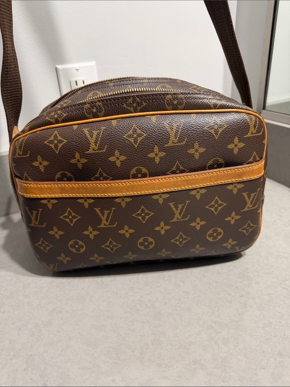Louis Vuitton Brown Monogram Canvas Messenger Bag with Tan Trim